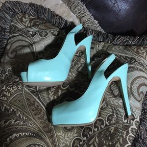 GORGEOUS MINT GREEN PEEP TOE SLING BACK HIGH HEEL SHOE PUMP FABULOUS FUN